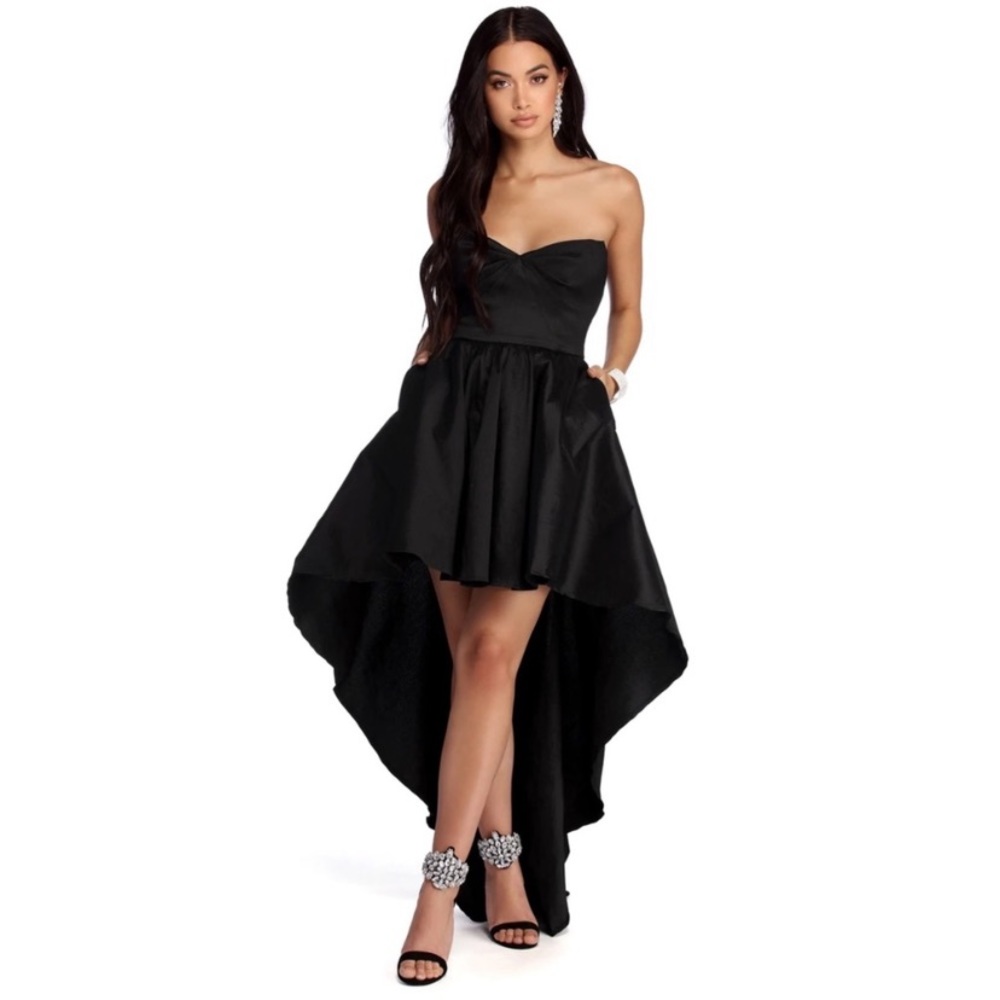 Windsor Black High-Low Strapless Dress